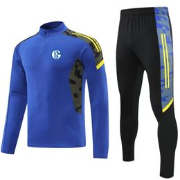 FC Schalke 04 Men's Tracksuit Half zipper Jacket Pants Casual sweatshirt Suits Sportswear Outdoor sports and leisureWear Adult Tracksuts