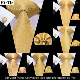 Bow Ties Hi-Tie Designer Yellow Solid Paisley Silk Wedding Tie For Men Hanky Cufflink Gift Mens Necktie Gravata Set Business Drop