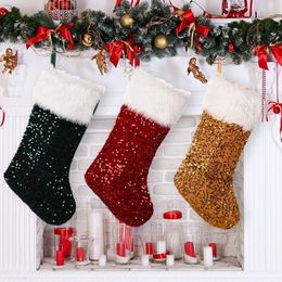 Christmas Stockings Decoration Sequin Stocking with Faux Fur Cuff Xmas Fireplace Hanging Ornament Socks 22x49CM Wholesale