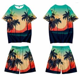 Men's T Shirts Men Casual Print Round Neck Short Sleeve Shirt And Shorts Set 2022 Summer Fashion Hawaii T-Shirt