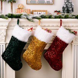 Christmas Stockings Decoration Sequin Stocking with Faux Fur Cuff Xmas Fireplace Hanging Ornament Socks XBJK2210