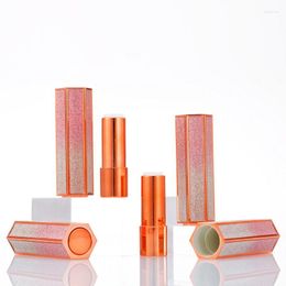 Storage Bottles 100pcs 3.5g Press Lipstick Tubes Super Flash Hexagon Empty Lip Container DIY 12.1MM Makeup Pink Spring Tube