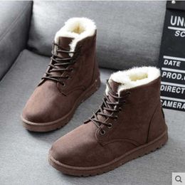 snow boot 2022 Short New Winter Round Head Lace up Cotton Shoes Flat Snow Plush Warm Women's Boots