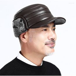 Berets Outdoor Winter Men's Hat Thicken Real Leather Sheepskin Baseball Caps With Ears Warm Snapback Dad's Hats Sombrero