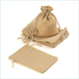 Jewellery Pouches Bags Jewellery Pouches Bags Beige Flax Gift Dstring 7X9Cm 9X12Cm 10X15Cm 13X17Cm Pack Of 50 Makeup Jute Linen Brit22 Dhgbc