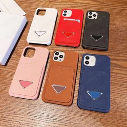 Luxury Trendy Triangle P Mobile Phone Cases for iPhone 14 14pro 14plus 13 13pro 12 Pro Max 12pro 11 11pro X Xs Xr 8 7 Plus Leather Texture Card Pocket Case Cover