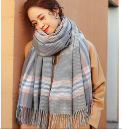 5PCS autumn winter woman wool spinning scarf ladies shawl Multicolored gingham checks kerchief man 68x180cm scarf female shawl thickened warm fringe neck