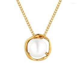 Chains Megin D Stainless Steel Gold Silver Colour Pearls Simple Ins Pendant Collar Necklace For Women Girls Gift Jewellery