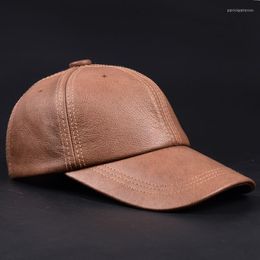 Ball Caps RY9112 Male Casual Genuine Leather Baseball Cap For Men Real Cowhide Black/Beige Dad Hats Mens Big Brim Cool Hat