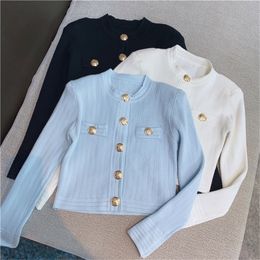 Women's Sweaters Woman Cropped Cardigan Fashion Women Elegant Button Long-Sleeved Knitted Cardigans Sweater Female Jacket Coat 221020