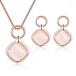 Necklace Earrings Set & Dubai 2022 Round Geometric Square Opal Pendant Necklace&Drop For Women Bride Wedding Jewellery