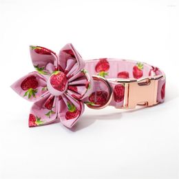 Dog Collars Strawberry Collar Bowtie Pet Flower With Matching Leash Engraved Option