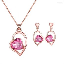 Necklace Earrings Set & Drop Bride Wedding 2022 Heart Crystal Pendant And For Women Jewellery