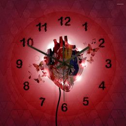 Wall Lamps Watercolour Printed Heart Anatomy Painting Art Acrylic LED Clock Office Decor Cardiovascular Lighted