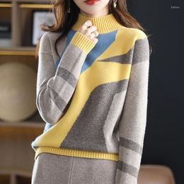 Women's Sweaters Product Smpevrg Trendy Half Turtleneck Long Sleeve Pure Wool Cashmere Sweater Casual Warm Pullover 3Colors