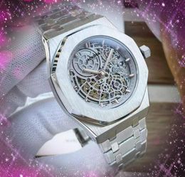 Mens Hollow Two Pins Skeleton Watch 42mm Deep Sweeeping Automatic Mechanical Movement 904L Stainless Steel good looking Bracelet Clock Table Wristwatch