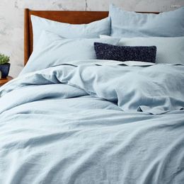 Bedding Sets Blue Washed Pure Linen Duvet Cover Set King Size Flax 4pcs Pillowcase French Bed Sheets Shams Christmas