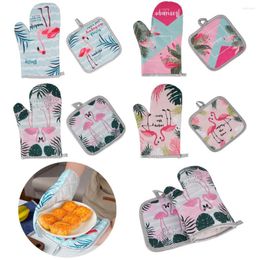 Oven Mitts 2Pcs Set Flamingo Pattern Microwave Gloves High Temperature Resistant For Kitchen Cooking Tool