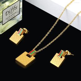 Necklace Earrings Set Wholesale Rectangle Square Pattern Wedding Bridal Stainless Steel For Women