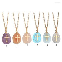 Pendant Necklaces Natural Stone Necklace Creative Cross Stainless Steel Religious Crucifix Jewellery