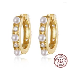 Hoop Earrings Natural Freshwater Pearl Baroque Circle 925 Sterling Silver Zirconia Fashion Korean Jewellery For Women 2022 Trendy