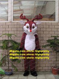 Fancy Rudolph Mascot Costume The Red Nosed Deer Reindeer Mascotte Caribou Rangifer White Belly Adult No.813