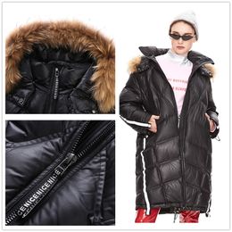 Winter down jacket womens dark blue Colour with a hood fashion style long women clothes for winter Designer outdoor waterproof thermal coat