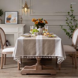 Table Cloth Cotton Linen Fringed Embroidered Tablecloth Anti-slip Dust-proof High Temperature Resistant Rectangular Dining Cover Towel