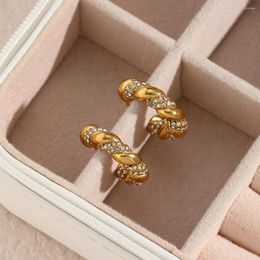 Hoop Earrings Luxury Zircon Shape Thick Twist For Women Stainless Steel Jewelry Tarnish Free