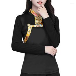 Ethnic Clothing Traditional Chinese Style Top Long Sleeve Spring Autumn Tibetan Clothes Women Blouse Shirt Tibet