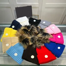 Designer cap Winter Knitted Beanie Woolen Hat Women Chunky Knit Thick Warm faux fur pom Beanies Hats Female Bonnet Beanie Caps 12 colors