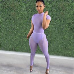 Women's Two Piece Pants VAZN 2022 Short Sleeve Round Collar Zipper Jumpsuits Pure Color Set Elastic Long Sexy Street Style