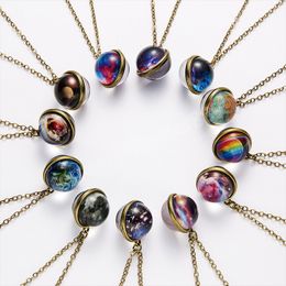 New Creative Necklace Vintage Luminous Star Sky Double Sided Glass Pendant Necklace Women Men Neck Chain Fashion Jewellery Gift