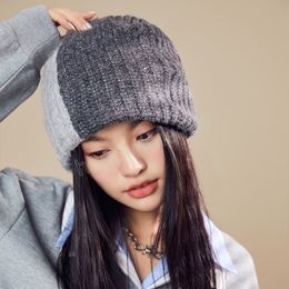 Color Blocking Beanies Hat Warm Ear Protection Pile Cap Autumn and Winter Korean Versatile Fashion Knitted Women's Hats