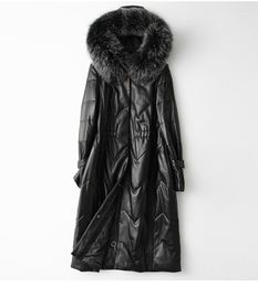 Women's Leather Genuine Lamb Jacket X-long Women's Down Coat With Fur Hood Edge Sheepskin Wholesale Retail OEM