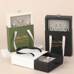 Drawer Type Jewellery Box Paper Ring Earrings Necklace Packaging Boxes Gift Display Cases with Handle