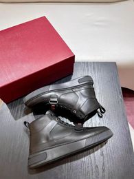 Super Quality Lace up Gancini High Top Sneaker Shoes Men's Outdoor Sports Calfskin Leather Skateboard Walking Technical Mesh Comfort Footwear BOX