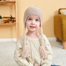 Hats Autumn Fashion Girls Acrylic Knitted Earmuffs Caps For Born Toddler Baby Braid Beaine Kids Children Bonnet Accessories