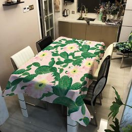 Table Cloth Tropical Greenery Palm Leaves Monstera Rose Flower Cactus Rectangular Tablecloths Dinning Cover For Party Event Picmic Mat