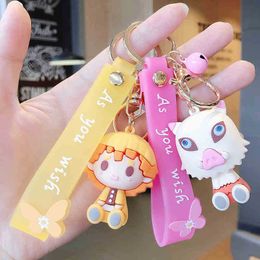 Keychains Cartoon ghost killing silicone doll key chain cute couple Doll Bag pendant small gift