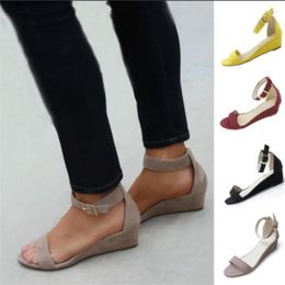 Sandals Est Women Summer Ankle Strap Wedges Flat Casual Shoes Fashion Slipper Low Heels