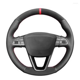 Steering Wheel Covers Black Suede Leather Car Cover For Seat Leon 2013-2022 Ibiza Alhambra Arona Ateca Tarraco Toledo