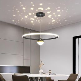 Pendant Lamps Modern Silica LED Strip Light Lustre Restaurant Round Star Dining Room Office Lighting Home Ring Lamp