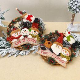 Christmas Rattan Wreath Decoration Cartoon Doll Santa Elk Rattan Circle Pendant Scene Layout Party Gifts Sea Shipping GCC07