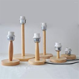 Lamp Holders Circular Solid Wooden Base Holder With Cord On Off Switch For Table Plug In E27 Bedside Home Lighting