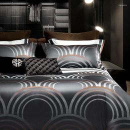 Bedding Sets Luxury Italy Egyptian Cotton Set Soft Geometric Satin Bed Linens Stitch Duvet Cover 220x240 Pillowcase/Flat Sheet