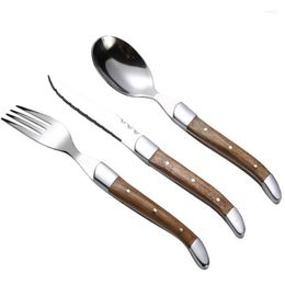 Dinnerware Sets 304 Stainless Steel Dinner Set Fork Spoon Knife Golden Teak Wooden Handle Tableware Eco Friendly Flatware Kitchen Cutlery