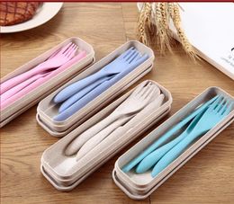 Wheat straw knife fork spoon tableware set creative outdoor portable three piece gift RRE15293
