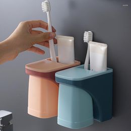 Bath Accessory Set Multifunction Toothbrush Holder Adsorption Inverted Cup Wall Mount Toothpaste Tooth Brush Storage Rack Bathroom