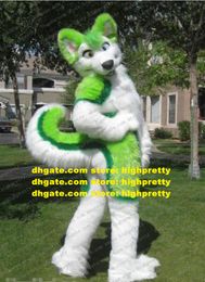 Green Long Fur Furry Wolf Mascot Costume Fox Husky Dog Fursuit Adult Cartoon Character People Wear Them Holiday Party zz7598